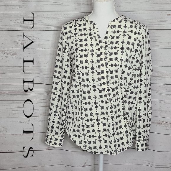 Talbots Tops Talbots Notch Neck Key Print Long Sleeve Blouse Poshmark